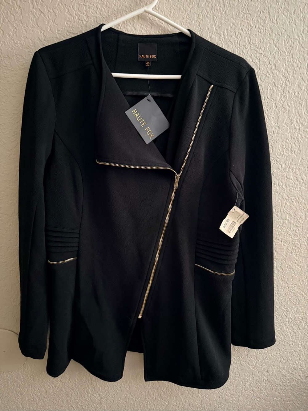 Haute Fox Black Asymmetric Zip Blazer